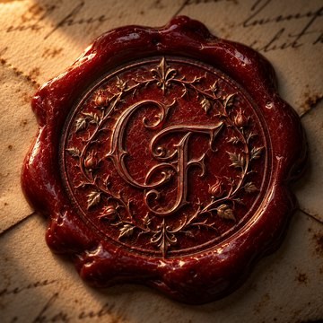 Red wax seal with the initials C F